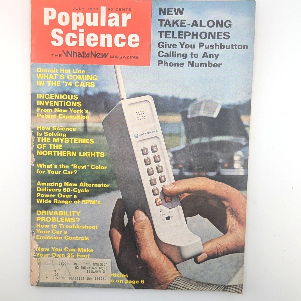 Vintage Popular Science July 1973 Magazine Motorola Portable Phone Marlboro Ad